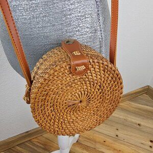Boho Round Woven Rattan Crossbody Bag